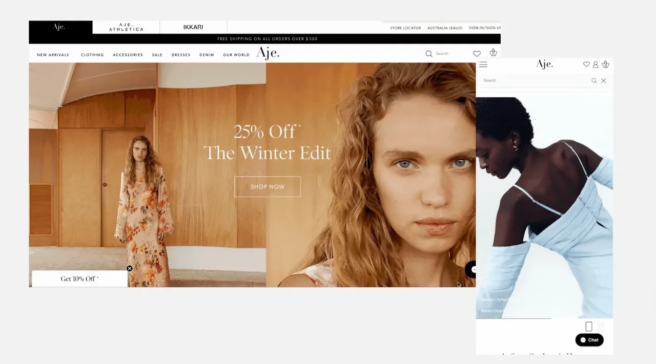 Screenshot of Aje Australian Shopify store