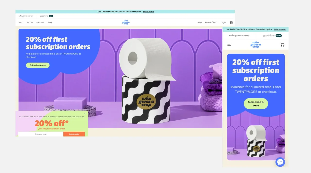 Screenshot of Who Gives A Crap Australian Shopify store
