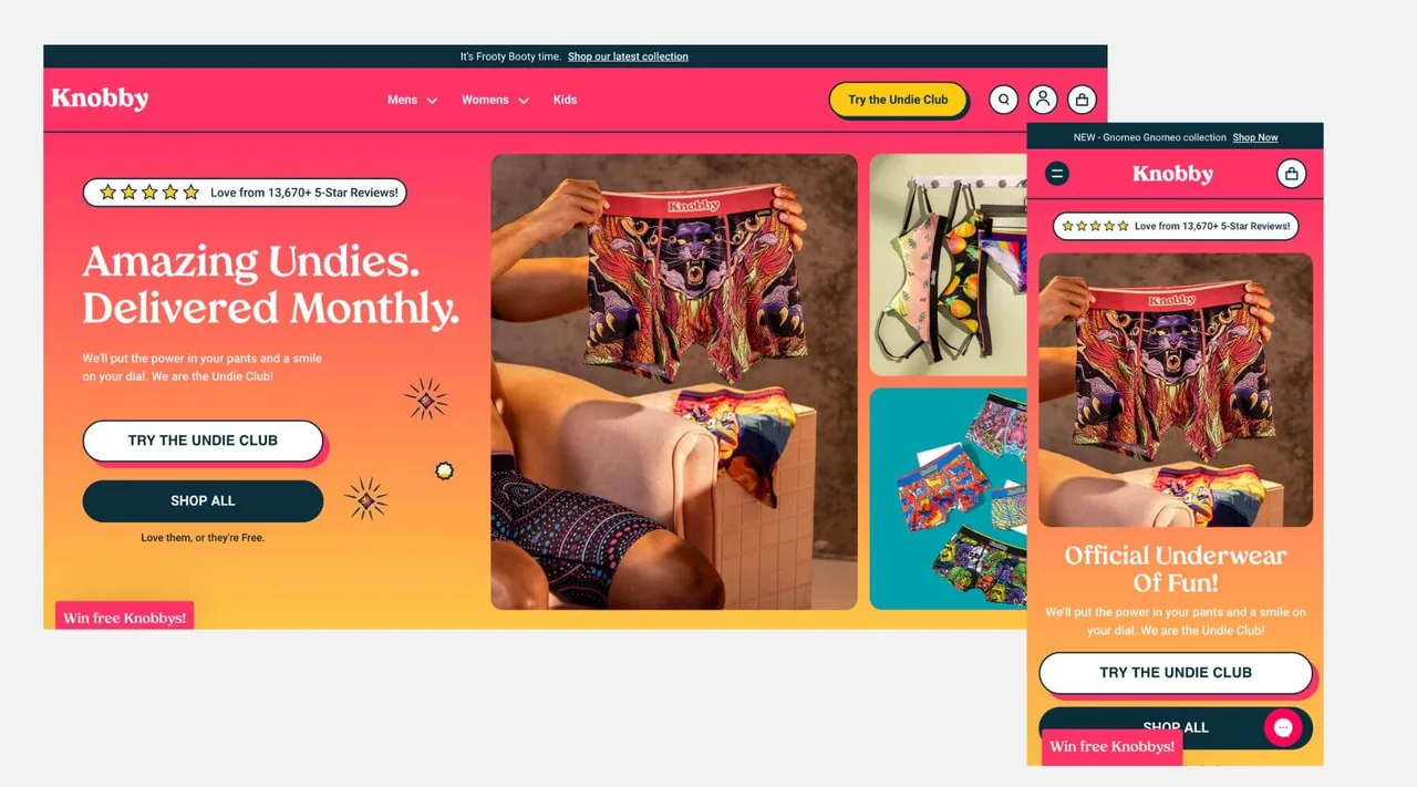 Screenshot of Knobby Australian Shopify store