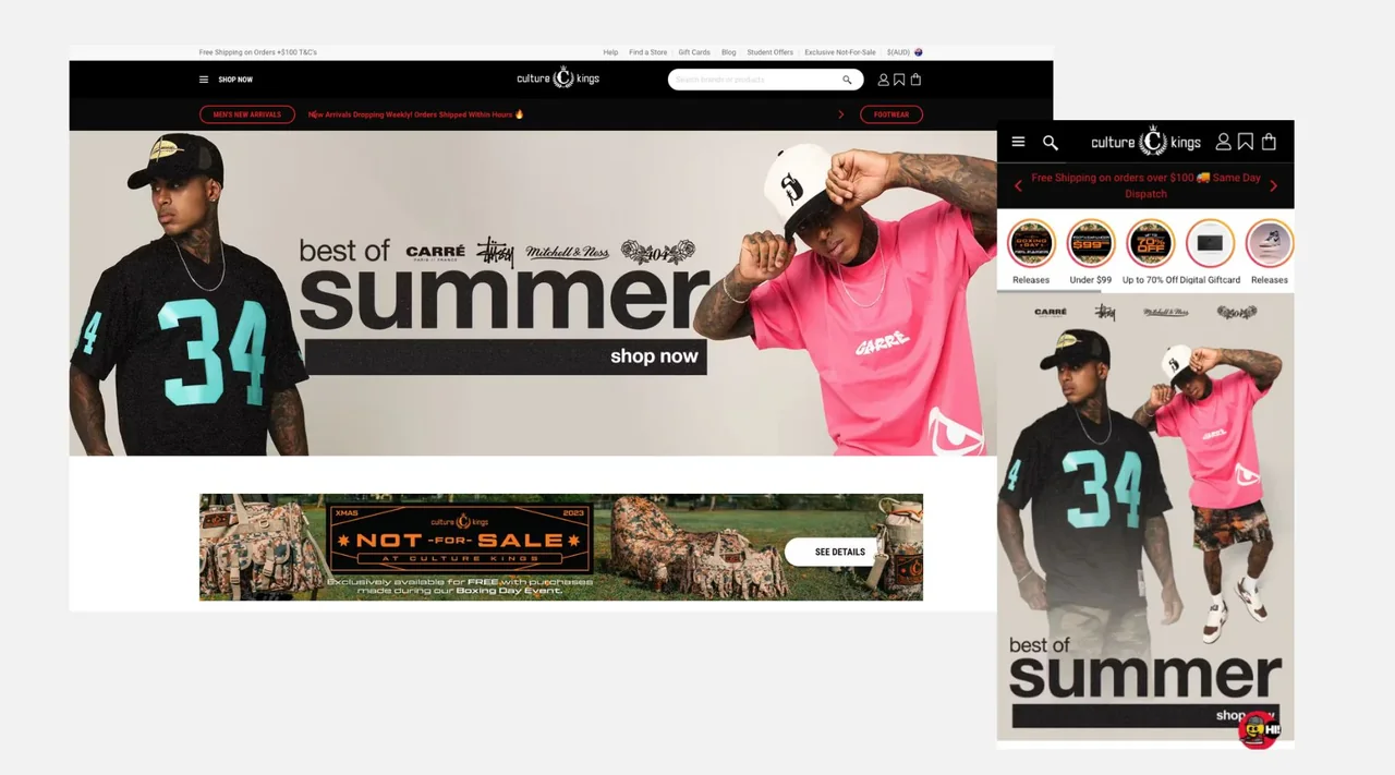Screenshot of Culture Kings Australian Shopify store