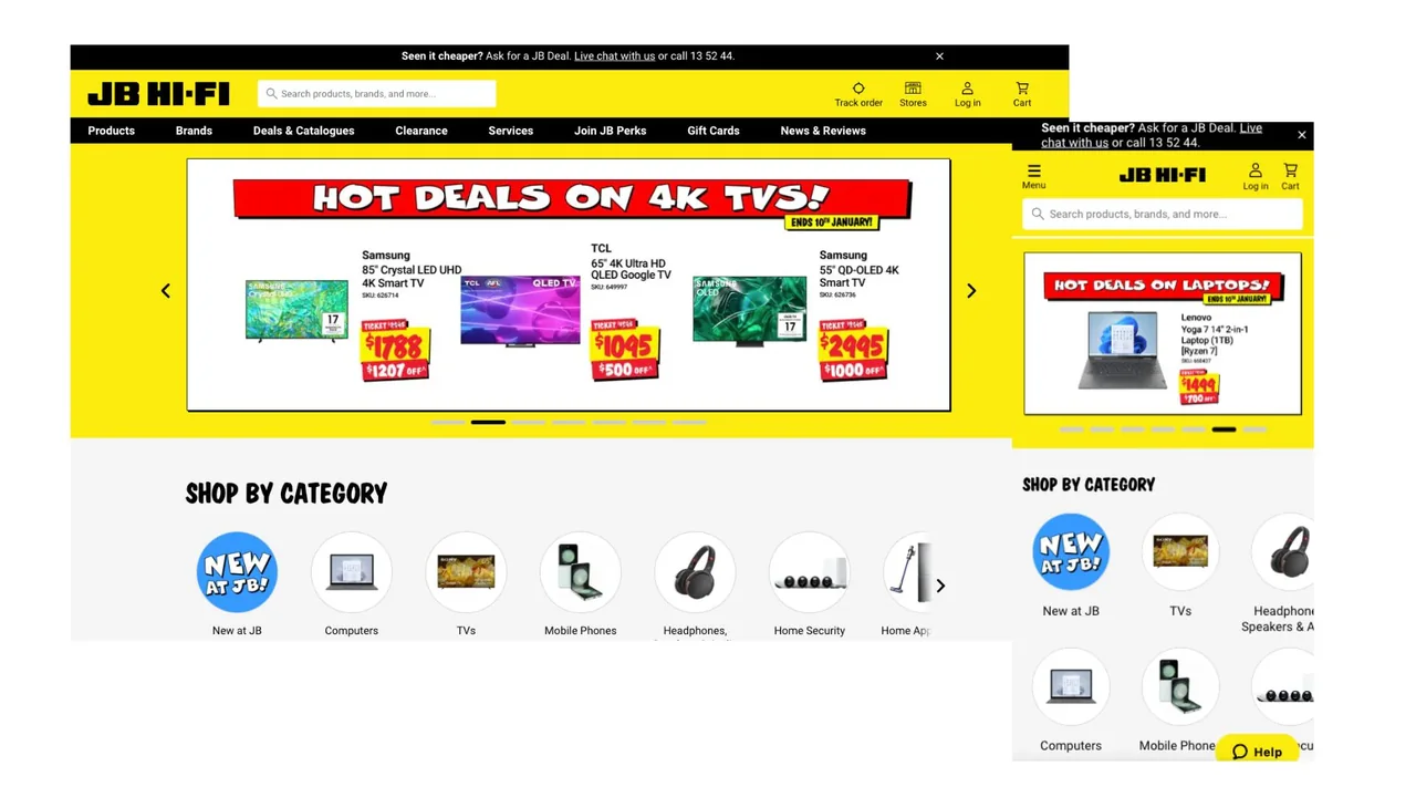 Screenshot of JB Hi-Fi Australian Shopify store